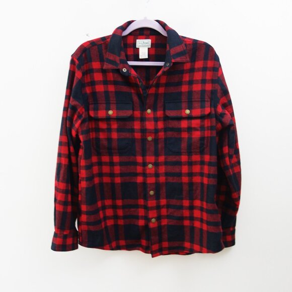 L. L. Bean Men's Wool blend Buffalo Plaid Button Down Shirt Jacket Shacket (MR) - Picture 1 of 9